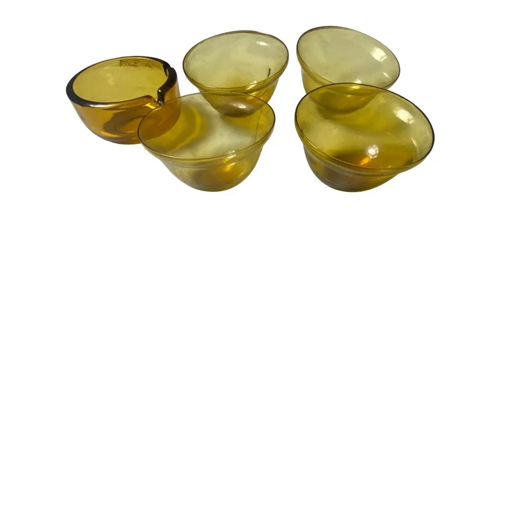 Vintage MCM Amber Glass Small Bowls Ashtray Lot Set of 5 Mid Century Retro